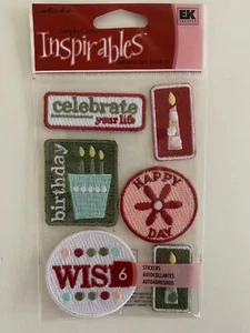 EK Success Inspirables 6 Piece Embroidered Stickers Birthday Celebration - Picture 1 of 2
