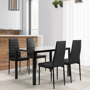 5 Piece Dining Set Glass Top Table & 4 PU Leather Chairs for Kitchen Dining Room - Picture 1 of 17