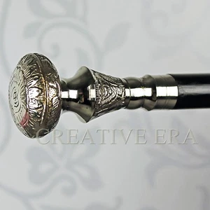 Antique Maritime Brass Silver Handle Black Wood Walking Stick Vintage Cane Gift - Picture 1 of 4