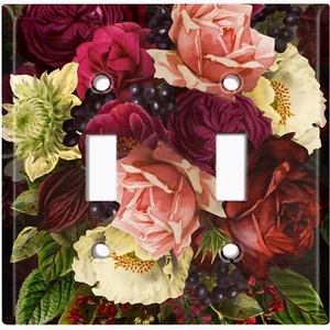 Cubierta de placa de pared con interruptor de luz de metal bonito ramo rosa rojo blanco ROS020 - Imagen 1 de 14
