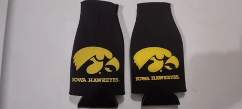 Iowa Hawkeyes Bottle Coozie With Zipper. Set Of 2 Cover