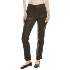 New Paige Jolie Coated Slim Straight High Cargo Jeans In Chicory Coffee Brown 24 - Picture 1 of 9