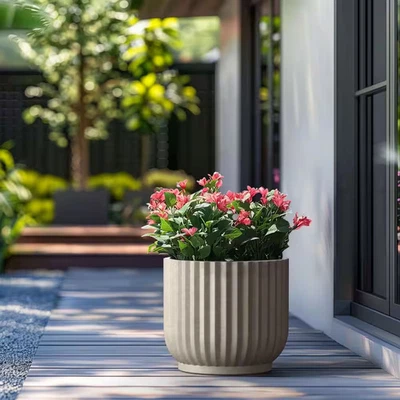 17 In. Large Light Gray Concrete round Planter/Pot with Drainage Holes - Image 1 of 4