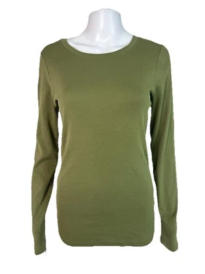 Camisa J.Crew Feminina Média Top Verde Manga Longa Ajuste Perfeito Decote Redondo Algodão - Imagem 1 de 4