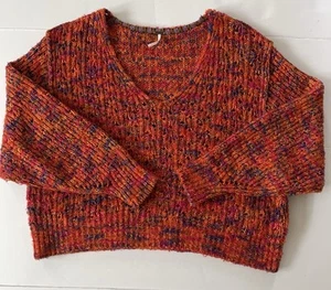 Free People Highland V-Neck Sweater Women SP Orange Colorful Chunky Oversized - Bild 1 von 10