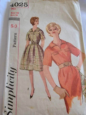 Simplicity 4025 Pattern Dress Slim / Soft Pleats Vintage Size 16 Bust 36 Inch  - Image 1 of 2