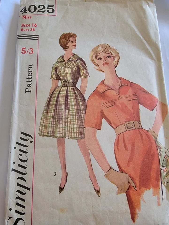 Simplicity 4025 Pattern Dress Slim / Soft Pleats Vintage Size 16 Bust 36 Inch  - Image 1 of 2