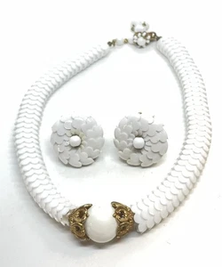 Vintage White Lucite Miriam Haskell Signed Earrings And Necklace Set - Picture 1 of 8