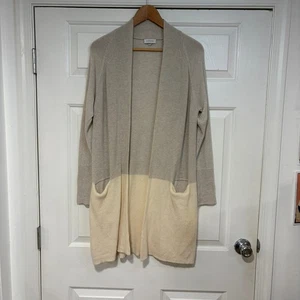 Kinross Cashmere Womens M Beige Cream Colorblock Long Cardigan Sweater Cozy Warm - Picture 1 of 7
