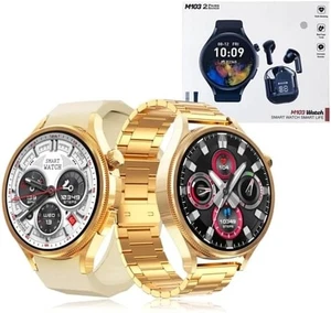 M103 Gold Smart Watch with Bluetooth Calls and Messages, 2 Bands and Headphones - Picture 1 of 1