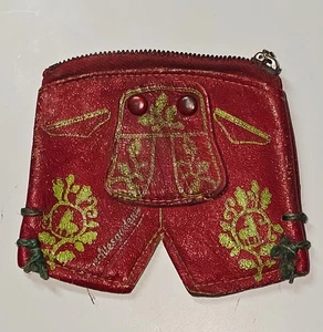 Portamonete vintage in pelle Lederhosen cerniera mucca patta a scatto Germania - Foto 1 di 4