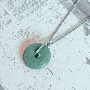 Certified Green Jade & Sterling Silver Crystal Agogo Pendant Necklace - Picture 1 of 4