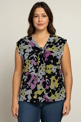 Blusa para mujer Dana Buchman talla grande sin mangas cuello en V floral multicolor Foto 1 de 4