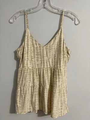Old Navy Women’s Tank Top Small Tan Print Smocked Tiered Baby Doll Boho - Image 1 of 4