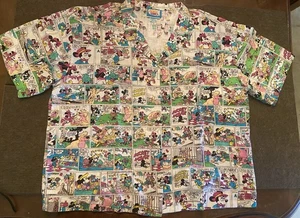 Vintage 80's Sunday Comics Mickey Mouse Cartoon Hawaiian Shirt Medium Oversized - Picture 1 of 9