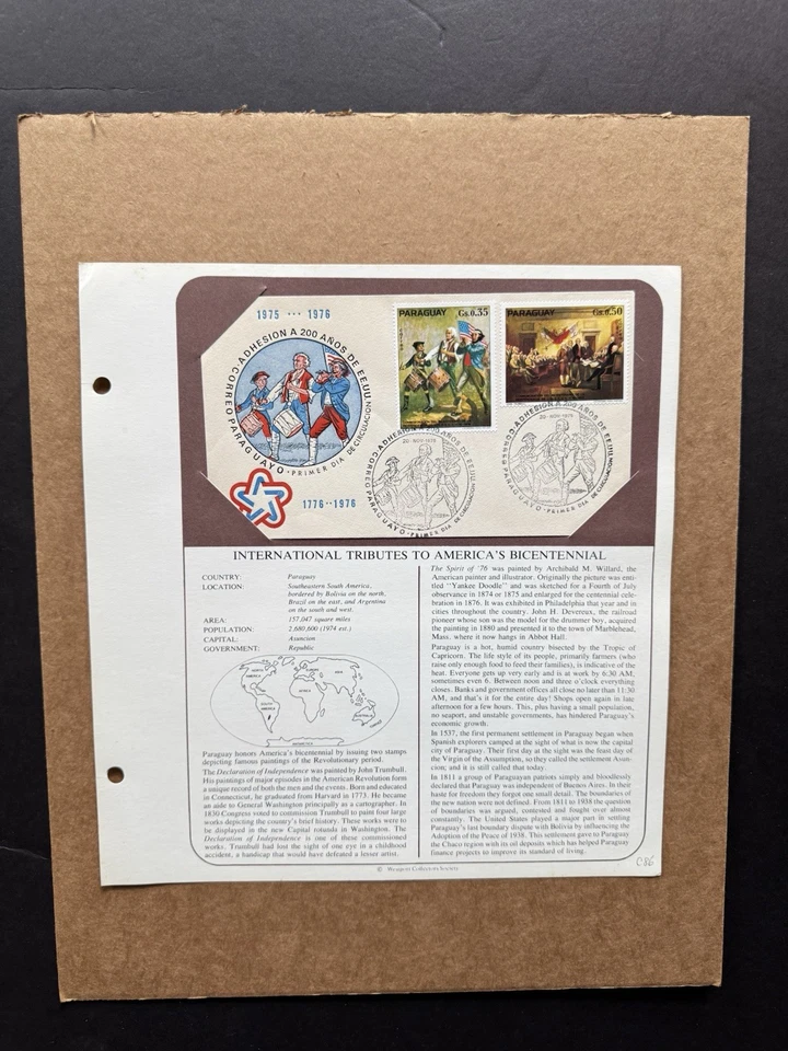 American Bicentennial FDC(C86) +Paraguay +Willard's Famous Painting=Spirit of 76 - Image 1 of 1