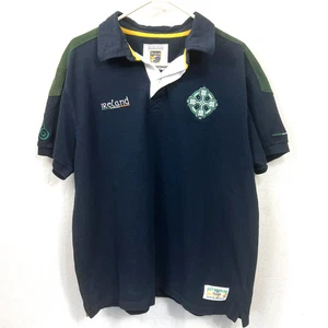 Retro Irish Polo Shirt Mens Large Navy Green Embroidered Heritage Ireland Celtic - Picture 1 of 10