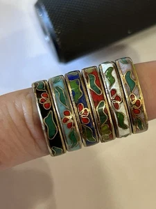 Vintage dünne chinesische Cloisonné Blumen Design Ringe - Bild 1 von 7