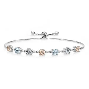 2.61 Ct Round Peach Morganite Sky Blue Topaz 925 Sterling Silver Bracelet - Picture 1 of 3