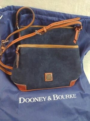 Dooney & Bourke Navy Blue Suede Leather Crossbody Purse Bag Gold & Brown NWT - Image 1 of 4