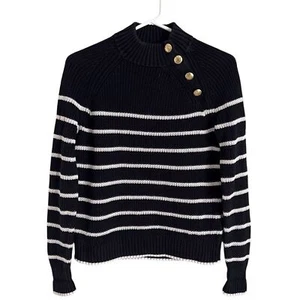 J Crew XS Streifen Pullover seitlich Baumwolle Attrappe schwarz weiß küstenneutral adrett - Bild 1 von 8