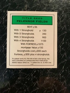 Monopoly LORD OF THE RINGS Trilogy Edition Pelennor Fields  TITLE DEED CARD 2003 - Picture 1 of 2