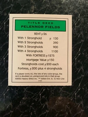 Monopoly LORD OF THE RINGS Trilogy Edition Pelennor Fields  TITLE DEED CARD 2003 - Image 1 of 2