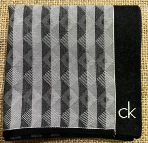 ELEGANT ART BLACK GRAY STRIPED GEOMETRICS MEN HANKY COTTON VTG POCKET SQUARE 18" - Picture 1 of 3