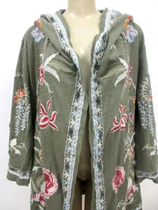Caite Floral Embroidered Jacket Hooded 3/4 Sleeve Mid-Length Cotton S NWT - Picture 1 of 12