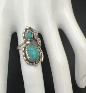 Indianer Ring Sterling Türkis Steine, Vintage Größe 5,5 - Bild 1 von 9
