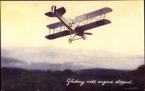 c.1910s GLIDING BIPLANE Artist Postcard; TUCK No. 3101, Gliding With Engine Stop - Picture 1 of 2