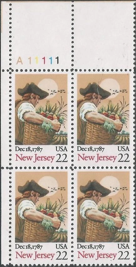 Plate Block of 4 stamps - Scott 2338 - 22 cent - New Jersey - 1987 - MNH - Image 1 of 1