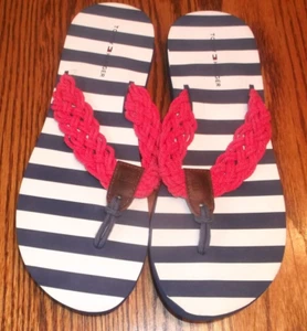 Tommy Hilfiger blau/weiß gestreifte rote Seilriemen Flip Flops Tangas Größe 8 neu ohne Etikett - Bild 1 von 3
