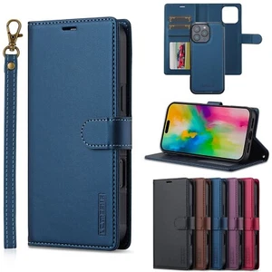 Removable Magnetic PU Leather Wallet Case For iPhone 16E 16 15 Pro Max 14 13 12 - Picture 1 of 81