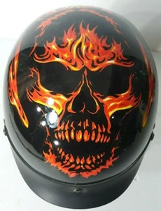 Outlaw X184- Black Flaming Skull Motorcycle Helmet - Large Model V530 DOT - Bild 1 von 8