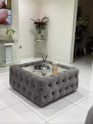 Bedside table velvet 45cmx45cm mirrored top - Image 1 of 4