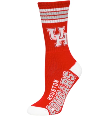 Houston Cougars College Red & White 4 Stripe Deuce Crew Socks Cover
