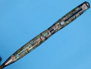 Diana Ballpoint Pen in Gun Metal Trim + Paua Abalone Shell & Swarovski Crystals - Picture 1 of 11