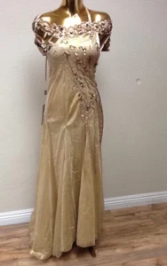 Sherry haute couture Women's Beaded Halter Neck dress In Gold Size 6 - Picture 1 of 4