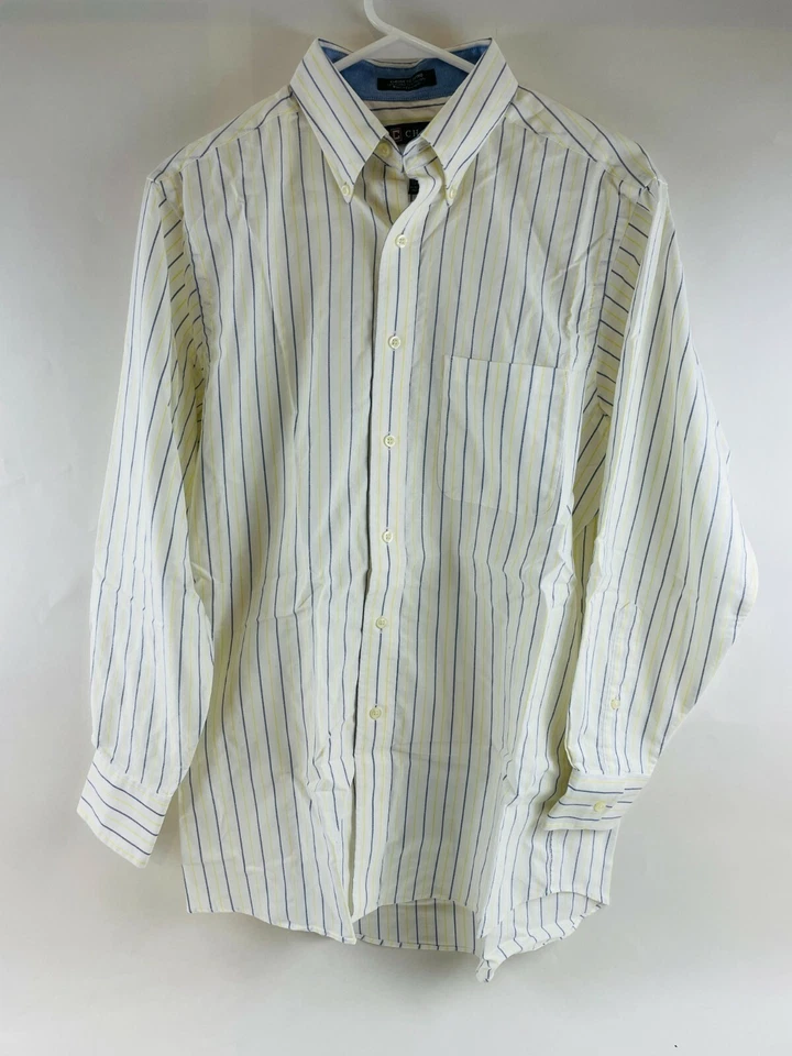 Camisa Chaps Para Hombre Talla 15-15.5 32/33 Azul Amarillo Blanco Rayas Abotonada Foto 1 de 4