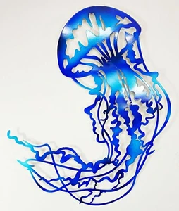 Large Jellyfish Metal Hanging Wall Art Sea Life Ocean Coastal Home Décor 64 cm - Picture 1 of 5