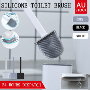 Toilet Brush Soft TPR Silicone Bristle Clean Holder Set with Wall Mount Included