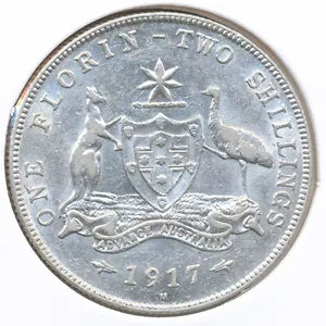 Australia 1917 (m) Florin 2/- George V (Silver) - Extra Fine (E31684) - Foto 1 di 3