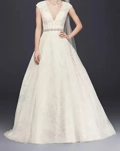 Oleg Cassini Wedding Dress Size 14 Style CWG748 Ivory Unaltered W/ Ballroom Slip - Picture 1 of 18