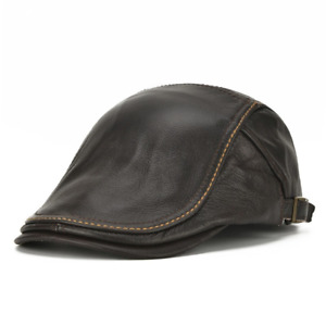 Beret Hat Men Real Leather Flat Caps Genuine Adjustable Duckbill Autumn Winter