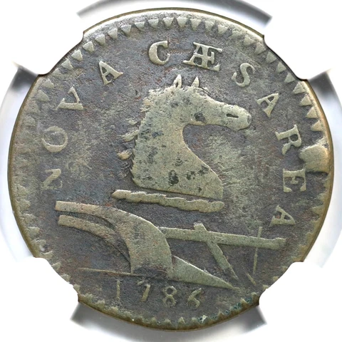 1786 M 16-L R-2 NGC F 12 Straight Beam New Jersey Colonial Copper Coin Cover
