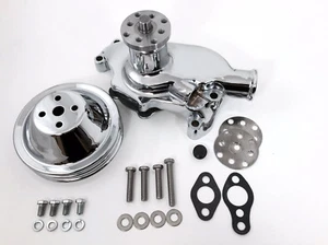 SB Chevy Water Pump Short SBC 305 327 350 383 400 V8 Pulley Kit 2 Grooves CHROME - Picture 1 of 4