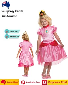 Girls Super Mario Little Princess Peach Costume BookWeek Praty Brithday Dress Up - Picture 1 of 1