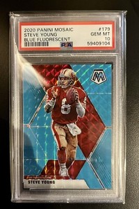 2020 Panini Mosaic BLUE FLUORESCENT /15 PSA 10 Gem Mint Steve Young 49ers POP 1!