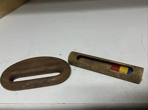 Vintage kreative Spielzeuge Holz Hartholz Set zwei Rasseln Baby Spielzeug - 70er 80er - Bild 1 von 7